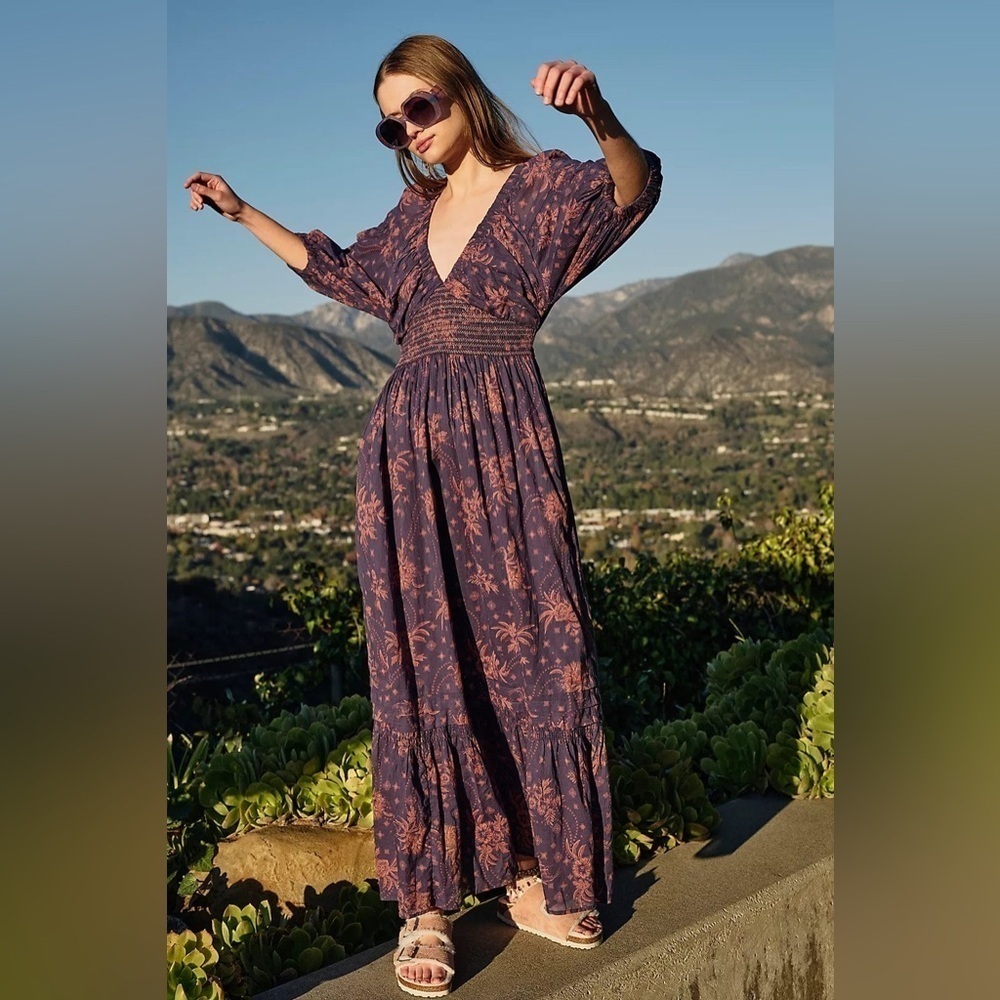 NEW Free People Golden Hour Maxi Dress Navy Combo XS